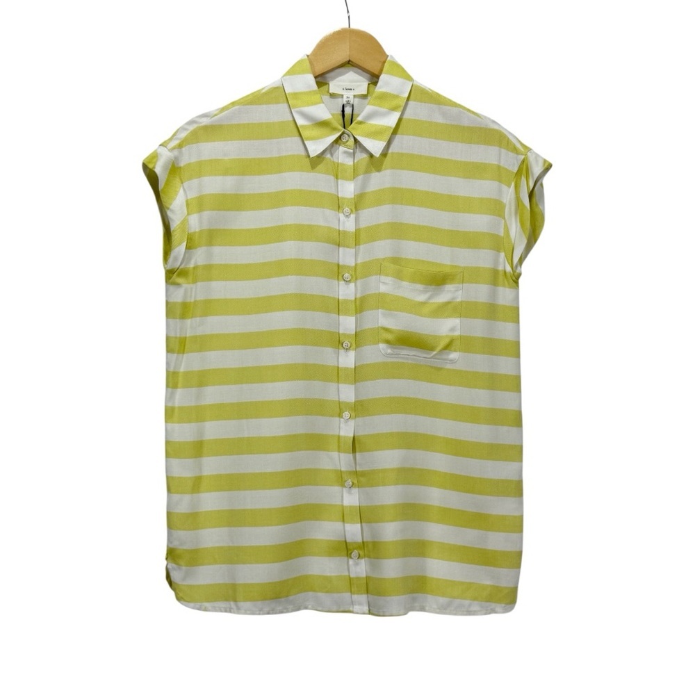 A Loves A Striped Lime Green and White Women’s Blouse Size X-Small